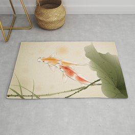 Koi fishes in lotus pond Rug