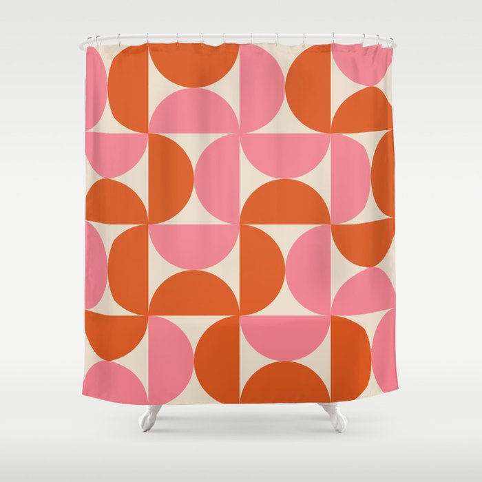 Minimalist Geometric Mid century modern abstract half circles pattern in pink and orange Shower Curtain