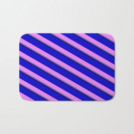 [ Thumbnail: Blue, Violet, Slate Blue, and Black Colored Lines Pattern Bath Mat ]