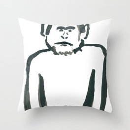 Chimpanzee line drawing black and white minimalist illustration Throw Pillow