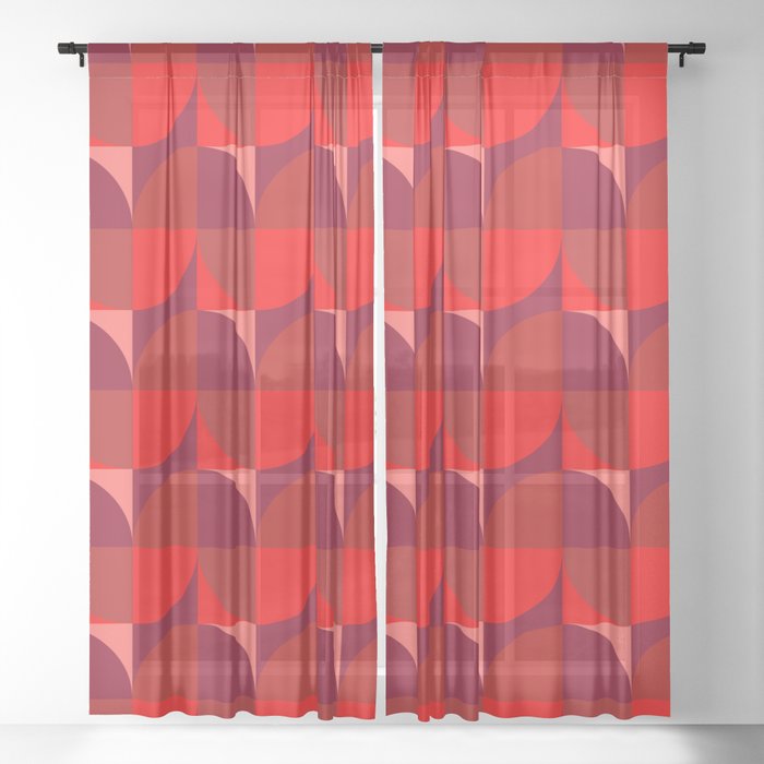 Red shades seventies pattern Sheer Curtain