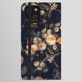 Antique Botanical Peach Roses And Chamomile Midnight Garden iPhone Wallet Case