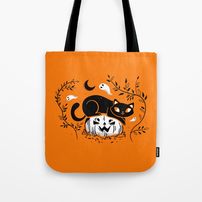 Spooky Cat - Mid Century Vintage Orange Tote Bag