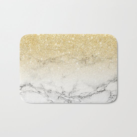 Modern faux gold glitter white marble color block Bath Mat