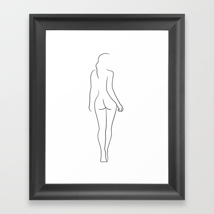 Woman back contour drawing Framed Art Print