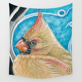 Northern Red Cardinal Female Watercolor Bird Art Wall Tapestry