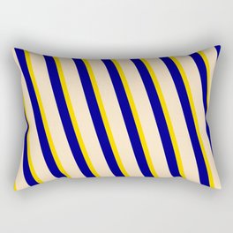 [ Thumbnail: Yellow, Blue, and Bisque Colored Stripes Pattern Rectangular Pillow ]