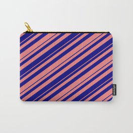 [ Thumbnail: Blue and Light Coral Colored Lined Pattern Carry-All Pouch ]