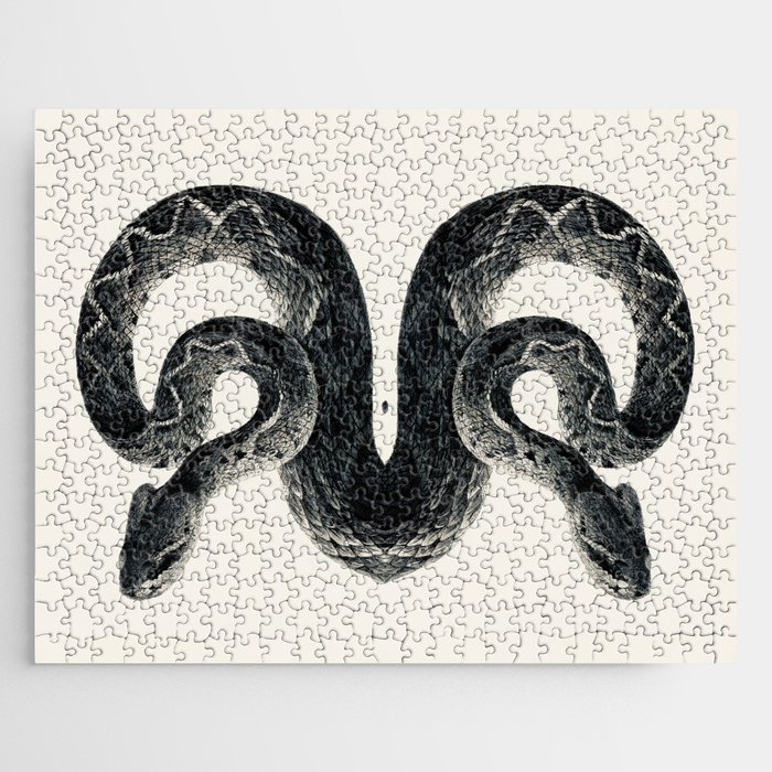 Snake 2 symmetry, collection, black and white, bw, set Jigsaw Puzzle