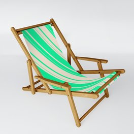 [ Thumbnail: Green and Beige Colored Striped/Lined Pattern Sling Chair ]