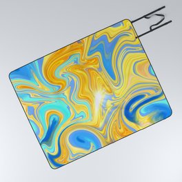 Blue and Gold Marble Swirling Sky Abstract Picnic Blanket