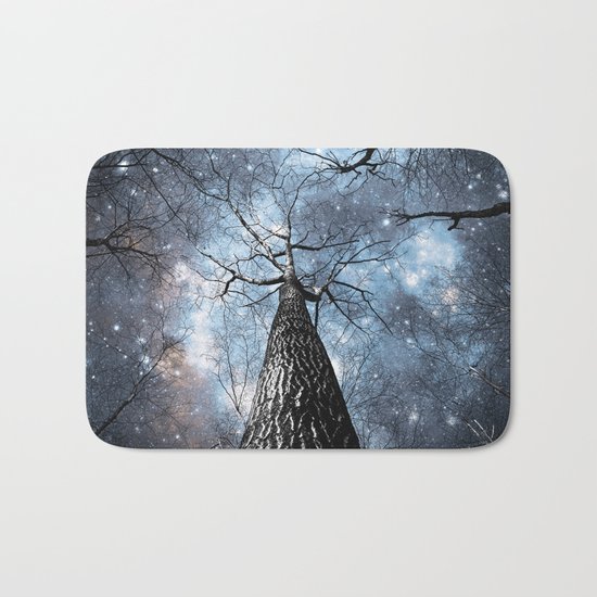 Wintry Trees Galaxy Skies Steel Blue Bath Mat