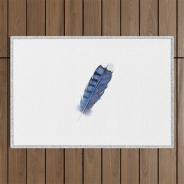 Blue Jay Feather , Blue Feather, Watercolor Feather, Watercolor painting by Suisai Genki Outdoor Rug