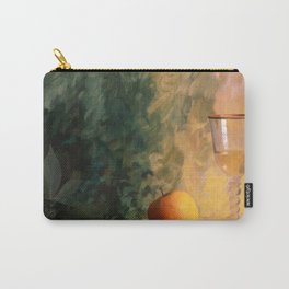 A glass of wine with an apple on a colourful painted background Carry-All Pouch | Mixed Media, Background, Paint, Yellow, Green, Fruit, Beverage, Painting, Food, Photo 