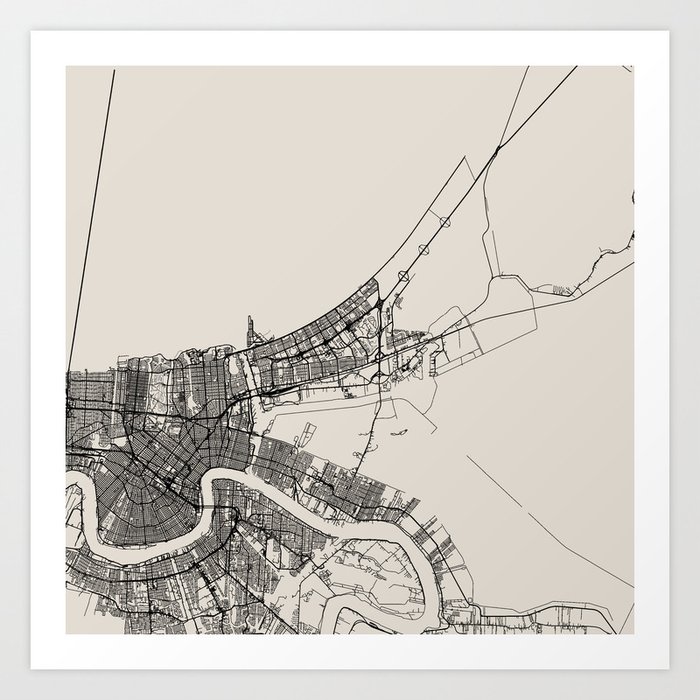 New Orleans USA - Black and White City Map Art Print