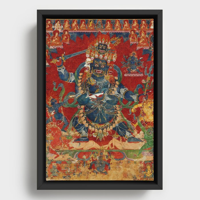 Mahakala Buddhist Protector Chaturmukha Four Faced 1400s Framed Canvas