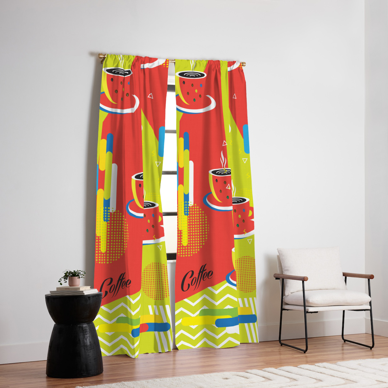 Abstract Coffee Cups Memphis Style Pattern Split Complementary