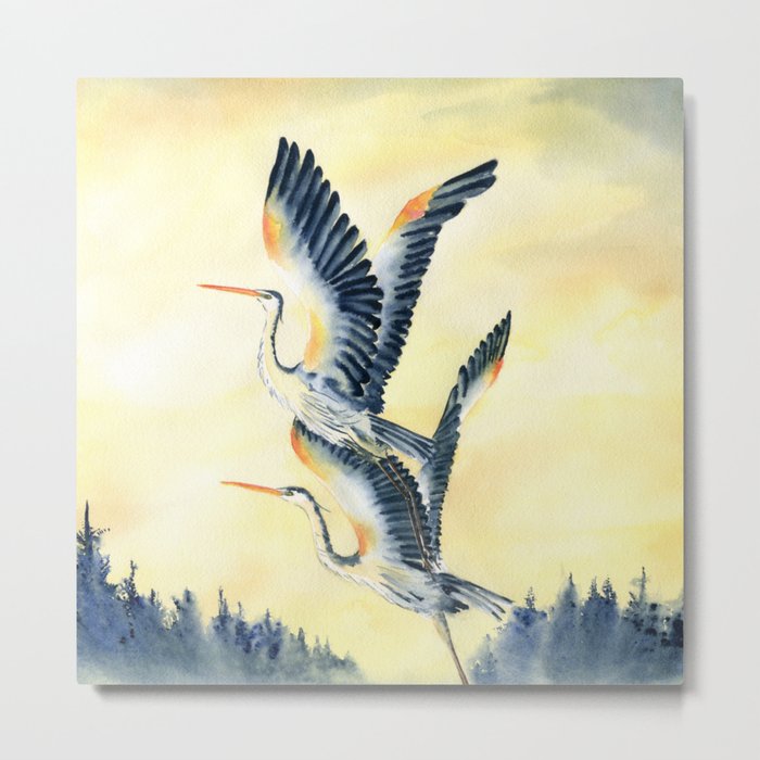 Flight Of Blue Heron  Metal Print