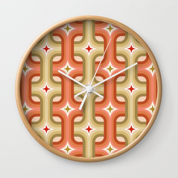 Retro squares pattern natural colors  Wall Clock