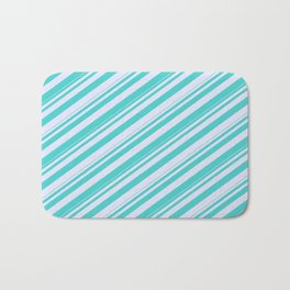 [ Thumbnail: Turquoise & Lavender Colored Lined/Striped Pattern Bath Mat ]