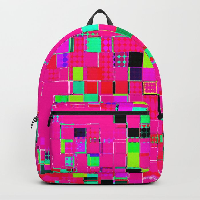 geometric pixel square pattern abstract background in pink green blue Backpack