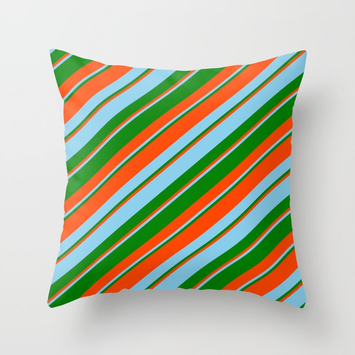 Red, Sky Blue, and Green Colored Stripes/Lines Pattern Throw Pillow