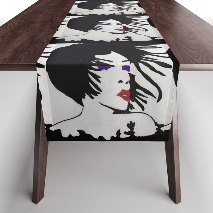 Glamour Vibe Red Lips and Purple Eyes Portrait Silhouette Table Runner