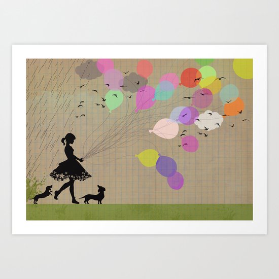 girl with balloons Art Print