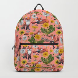 Dandelion Flowers with Foxes - pink Backpack