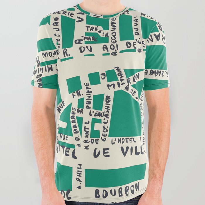 PARIS MAP GREEN All Over Graphic Tee