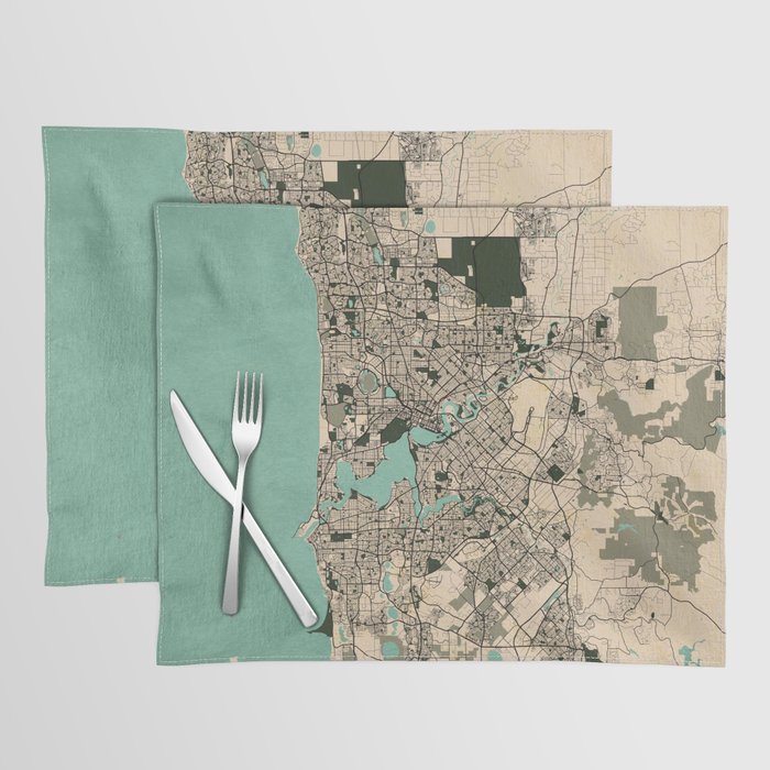 Perth City Map of Australia Vintage Placemat by deMAP Studio Society6