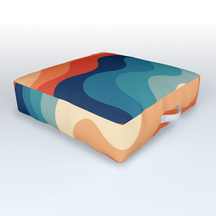 Retro 70s and 80s Color Palette Mid-Century Minimalist Abstract Art Ocean Waves Outdoor Floor Cushion