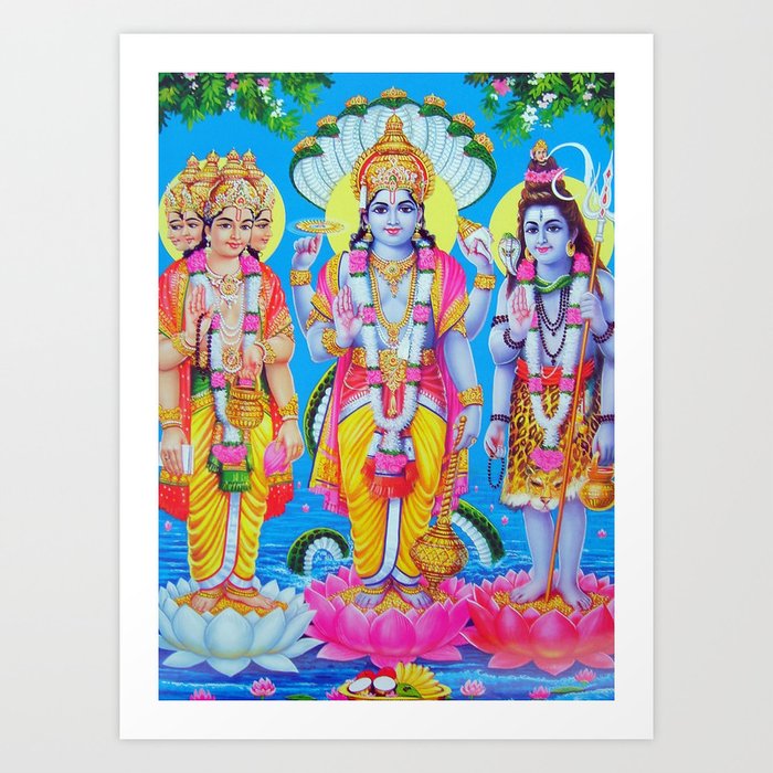 Hindu Gods Poster Print Trinity Brahma Vishnu Shiva Yoga Buddism Art India Art Print By Shopartpoland Society6