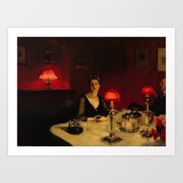 John Singer Sargent - Le verre de porto (A Dinner Table at Night) New York City gilded age romantic still life portrait painting, circa 1925 Art Print