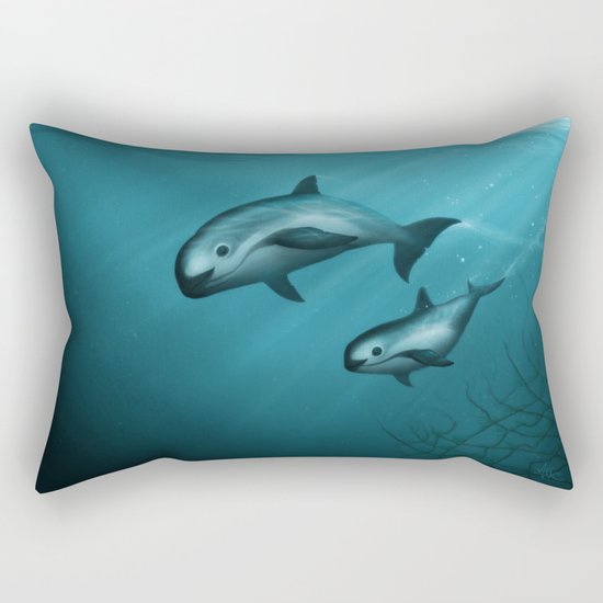 Treacherous Waters - Vaquita Porpoise Art, Original Digital Painting by Amber Marine, (c) 2015 Rectangular Pillow