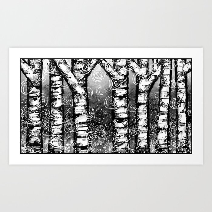 Birch Grove in Black and White Art Print