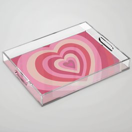 Retro Groovy Love Hearts - shades of red and pink Acrylic Tray