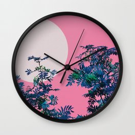 Pink sky and rowan tree Wall Clock