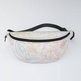 Coloful leaves and flowers on white plain background Fanny Pack