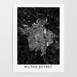 Milton Keynes Black And White Map Poster