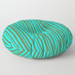 [ Thumbnail: Cyan and Dark Olive Green Colored Lined/Striped Pattern Floor Pillow ]