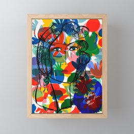 La femme aux fleurs portrait pop abstract by Emmanuel Signorino Framed Mini Art Print