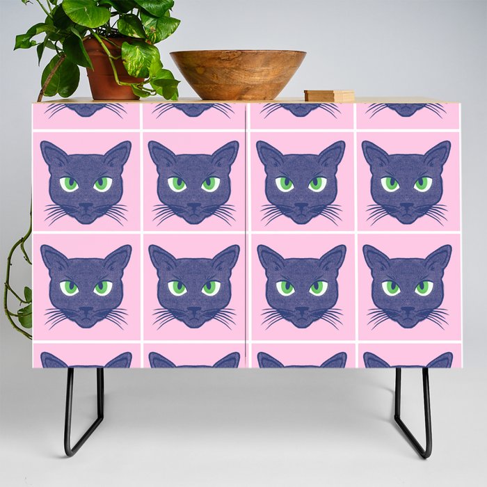 Retro Modern Periwinkle Cats Pink Credenza