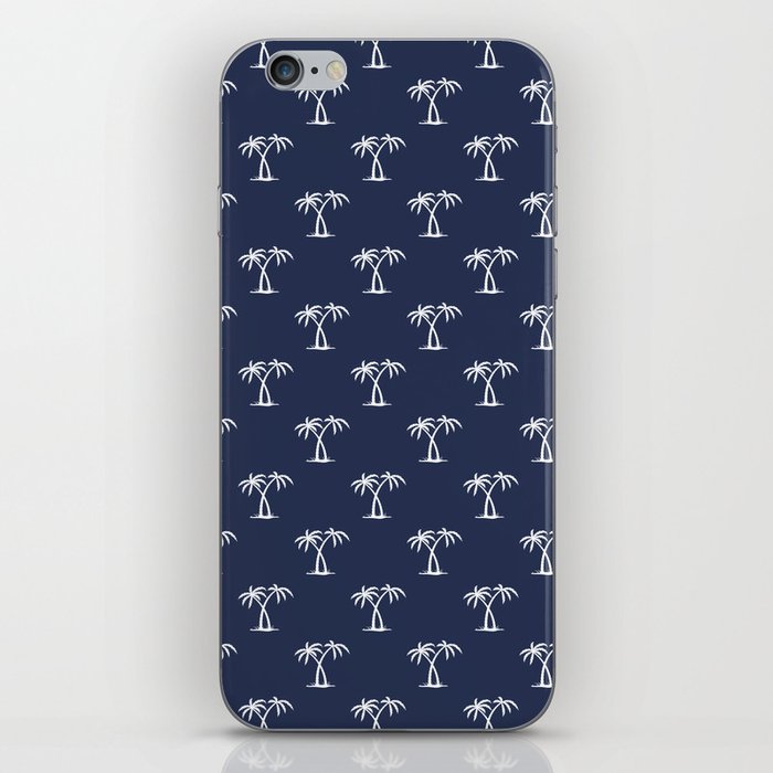 Navy Blue And White Palm Trees Pattern iPhone Skin