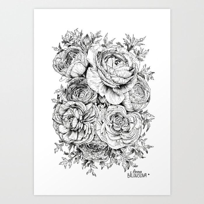 black and white drawings of realistic flowers