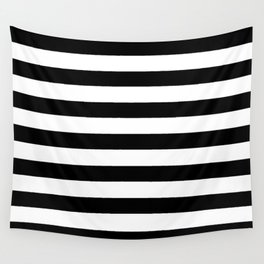 Midnight Black and White Stripes Wall Tapestry