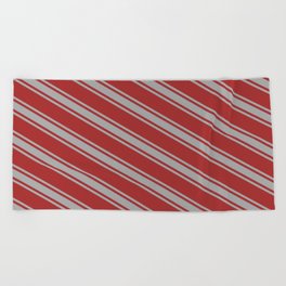 [ Thumbnail: Brown & Dark Gray Colored Lined/Striped Pattern Beach Towel ]
