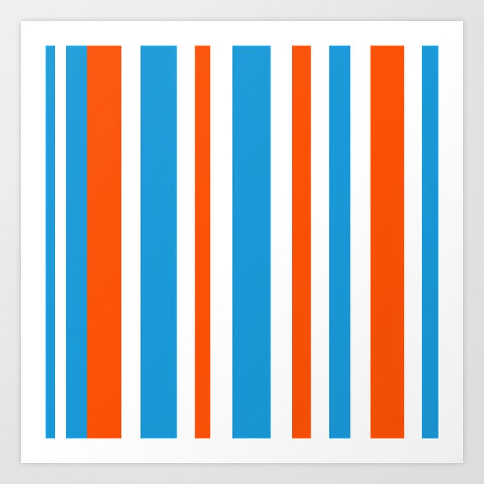 Retro Modern Vertical Stripe Pattern Orange Blue White Art Print
