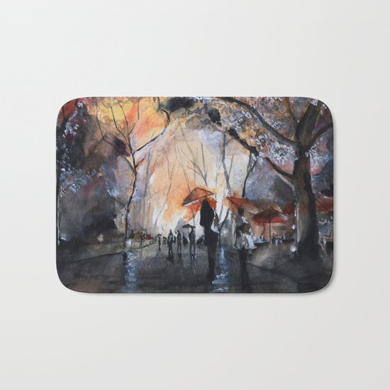 Watercolor painting - Autumn rain - Bath Mat