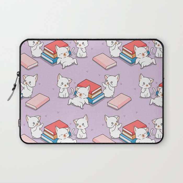 Cats and Books Pattern Laptop Sleeve